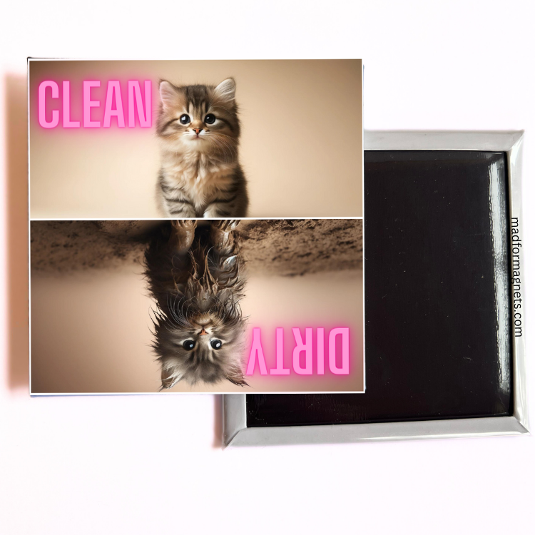 Dishwasher magnet with clean and dirty kitten designs, combining charm and functionality for your kitchen.