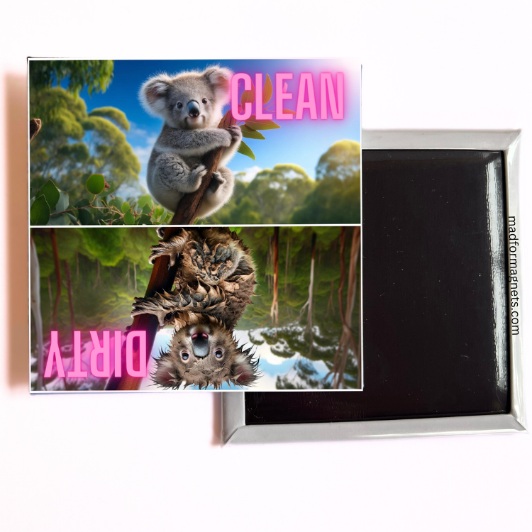 Dishwasher magnet with clean and dirty koala designs, perfect for adding charm and functionality to any kitchen.