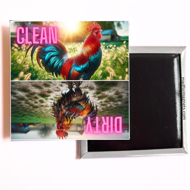 Dishwasher magnet with clean and dirty rooster designs, perfect for adding farmhouse charm and practicality to your kitchen.