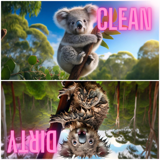 Cute koala-themed dishwasher magnet with vibrant 'Clean' and 'Dirty' illustrations for tracking dish status.