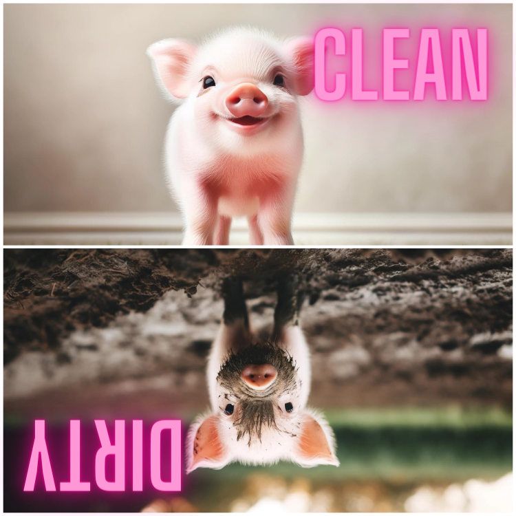 Playful piglet-themed dishwasher magnet with vibrant clean and dirty illustrations for kitchen organization.