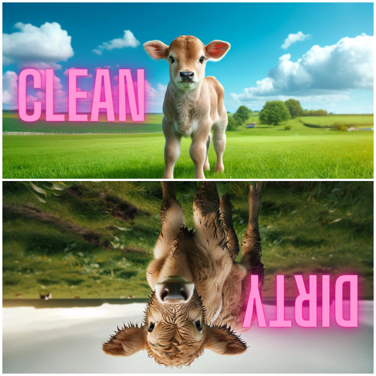 Rustic calf-themed dishwasher magnet with clean and dirty illustrations, perfect for farmhouse kitchen organization.