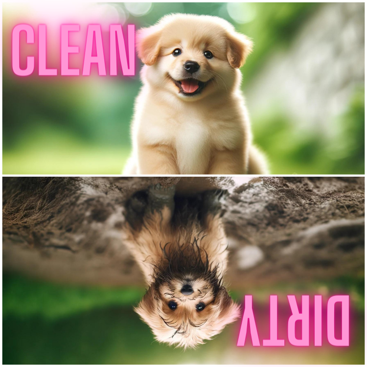 Playful puppy-themed dishwasher magnet with vibrant clean and dirty illustrations for kitchen organization.