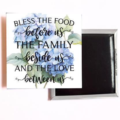 Handmade Magnet: 'Bless the Food, Family, and Love'