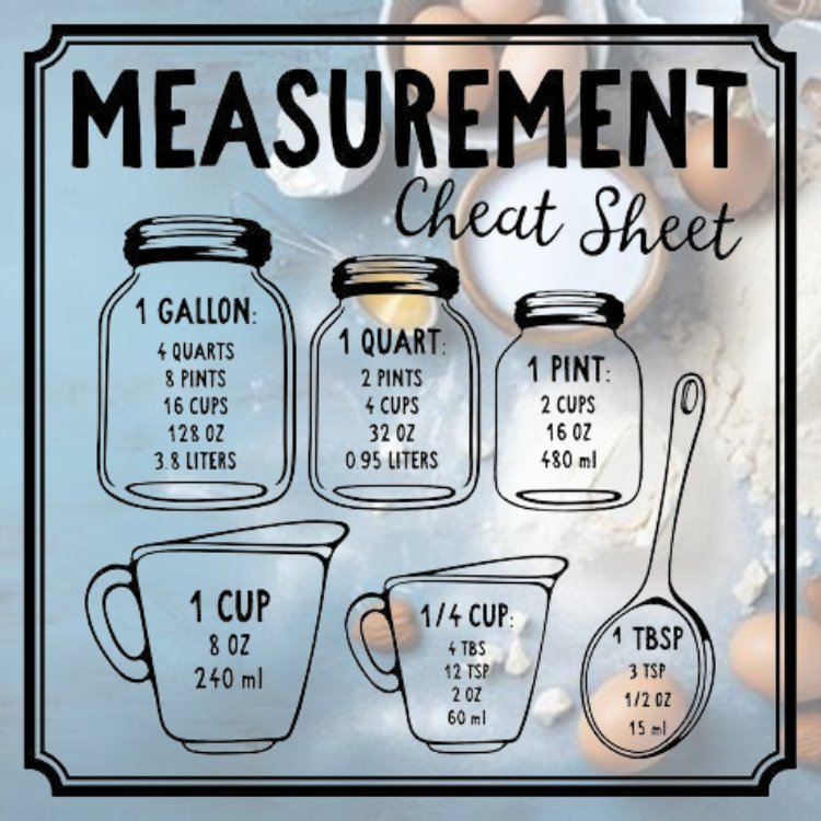 measurement cheat sheet for kitchen